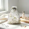 Bolsa de malha com cordão e estampa de buganvília com folha de ouro, bolsa para guardar joias, bolsa para amostras de cosméticos, bolsa de presente, disponível em várias cores, bolsa de presente para doces