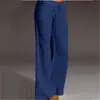 En Stock Nuevos Pantalones de Pierna Ancha de Cintura Alta para Mujer con Bolsillos Amplios de Campana, Pantalones Casuales de Algodón y Lino para Mujer, Transfronterizos Europeos y Americanos de Amazon