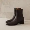 Botas Curtas Elegantes Simples de Moda Estilo Britânico 2026 Outono/Inverno Novas Bico Quadrado Salto Bloco Emagrecedoras Botas Martin para Mulheres