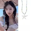 Collar Retro de Estrella de Mar para Chica Hot Cadena Larga para Suéter Estilo Vacacional Collar Plateado Escarchado Estilo Marino Colgante de Estrella
