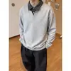 Moletom casual jovem de novo estilo com gola de lapela, corte solto, cor sólida, adequado para estudantes, disponível em tamanhos grandes, para primavera e outono de 2026, uma jaqueta falsa de duas peças