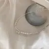 Colar de Prata com Laço e Pérolas com Corrente para Clavícula de Estilo Minimalista de Alto Padrão, Gargantilha Choker de Design Simples e de Luxo Leve