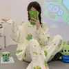 Nuevo 2024 Estilo Coreano Estilo Ins Pijama Delgado Manga Larga Pantalones Mujeres Suelto Dibujos Animados Estilo Coreano Ropa de Casa Traje