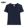 Camiseta de Verano 2026 con Cuello en V y Manga Corta para Mujer, Corte Ajustado, Versátil para el Trabajo Diario, Camiseta Básica para Mujer, Venta al por Mayor, Algodón Puro, No Requiere Planchado