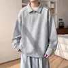 Moletom masculino de peso pesado com meio zíper, outono, caimento solto, versátil, adequado para adolescentes, jaqueta da moda estilo americano com gola polo