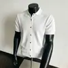 Cardigã Tricot Manga Curta Botão Lapela Retro Solto Versátil Simples Casual Para o Trabalho Camiseta Camisa Polo Masculina Tendência