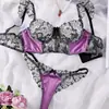 Conjunto de Sutiã Novo Sexy Transfronteiriço Sutiã Confortável Barbatanas de Peixe Cor Contrastante Pequenas Mangas Voadoras Conjunto de Lingerie Feminina Respirável