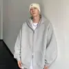 Coleção de outono transfronteiriça nova: moletom cardigã pesado da moda para homens, versátil, de corte solto, casual e com capuz de cor sólida