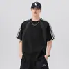 Verão Tendência Marca Esportes e Lazer Ombro a Ombro Gola Redonda Novo Americano Peso Pesado Hip-Hop Costura Solto Meia-Manga Juventude Masculino Manga Curta