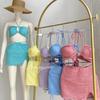 [Multicolor] Estilo Ins Cor Doce Branco Puro Estilo Lust Bikini Conjunto de Três Peças Doce e Sexy Roupa de Banho para Férias na Praia