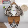 Traje para Niños 2024 Guapo Moderno Ropa de Bebé para Primavera y Otoño Ropa para Bebés y Niños Camisa de Diamantes Conjunto de Tres Piezas Venta al por Mayor