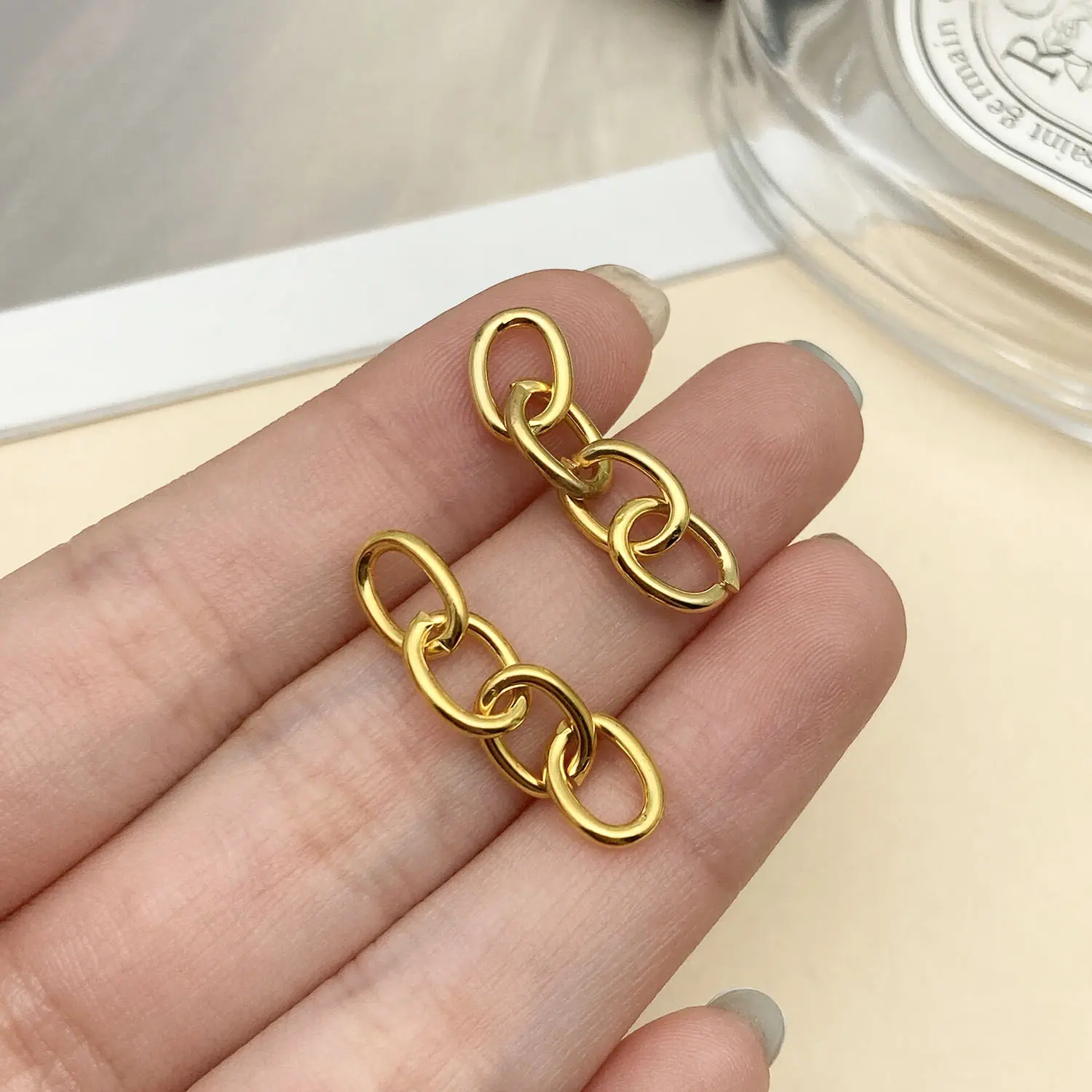 22187-YJ-金色锌合金四节链挂链钥匙圈链条27x7mm