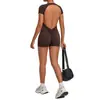 Macacão de Uma Peça Cor de Areia de Outono com Levanta Bumbum e Decote Profundo nas Costas, Macacão Justo para Yoga, Esportes, Fitness e Corrida 12142