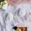 Roupa íntima feminina sem fio leve, sutiã fino de bojo triângulo, borda de renda macia franzida japonesa, para meninas, confortável.