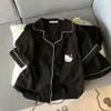 Cardigan de Algodão Nuvem Venda Quente Estilo Novo de Verão com Gola, Pijama Doce para Meninas, Shorts de Manga Curta, Conjunto de Roupa para Casa Feminino