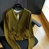Cárdigan de punto casual con dobladillo enrollado, cuello redondo y manga larga para mujer, camiseta básica fina para usar como capa exterior, nuevo modelo de principios de otoño 2026 H081307