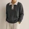 Suéter polo masculino em tricô trançado estilo retrô americano, um look de duas peças, para outono e inverno, corte justo, blusa de tricô casual