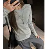 Camiseta Básica de Manga Larga para Mujer, Cuello Redondo, Imitación Cachemir, Estilo Coreano, Elegante, para Otoño e Invierno, Casual y Sencilla, Hombro Derecho