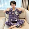 Pijama Infantil para Meninas e Meninos de Primavera e Outono, Manga Curta e Calça Longa, Roupa de Casa com Desenhos Animados para Crianças Maiores