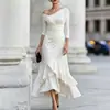 Estilo Europeo y Americano 2026 Otoño Comercio Exterior Nuevo Vestido Elegante Ajustado de Manga Larga con Cuello en V Hombros Descubiertos Fruncido y Volantes para Mujer