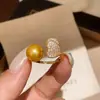 Anillo abierto de perla con forma de corazón de circón bañado en oro real de 18k, lujo ligero, sensación de alta gama, anillo simple para el dedo índice, joyería de moda