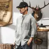 Camisa de Algodón y Lino Estilo Chino Manga Tres Cuartos para Hombre Verano 2025 Nueva Delgada Retro Cuello Mao Tendencia Marca Camisa de Manga Corta