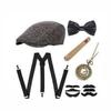 Anos 1920 Festa Gatsby Charuto Falso Relógio de Bolso Alça de Pescoço Conjunto de Gravata Borboleta Roupa Masculina Chapéu Boina de Lã