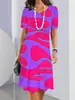 Vestido de Mujer con Cuello Redondo Estampado Digital 3D Moda Holgada de Manga Corta Vestido de Fiesta Tie-dye para Mujer Fiesta 2024 Estilo Transfronterizo