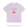 Camiseta de Manga Curta com Ombro Direito Huiben para Homens Cereja Branca Algodão Puro Verão Novo Design Solto Tops de Nicho para Homens