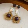 Pendientes de borla con carcasa de madera marrón transfronterizos europeos y americanos, pendientes de estilo vintage Maillard, pendientes de mujer de lujo ligero de alta gama