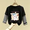 Camiseta Base Rayada con Estampado de Dibujos Animados para Niña Pequeña, Top para Niñas, Camiseta de Manga Larga 100% Algodón para Bebés y Niños, Ropa de Otoño