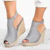 2022 Sandalias de Cuña con Suela Gruesa de Pescado para Mujer de Talla Grande Transfronterizas Sandalias Casuales de Moda con Hebilla de Gamuza para Mujer