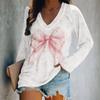 San Valentín 2025 Transfronterizo Más Vendido Primavera Nuevo Estampado Digital Cuello en V Manga Larga Holgado Camisetas Tops de Mujer