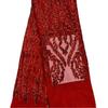 Tela bordada de malla con lentejuelas rojas grandes y fijas de estilo europeo y americano para accesorios de vestido DIY