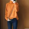 Suéter de punto de lana naranja cuello alto talla grande para mujer, engrosado, estilo holgado y perezoso, suéter de cachemir tejido para usar debajo