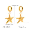 Pendientes de Acero Inoxidable Martillado con Forma de Estrella de Mar Estilo Vacacional Transfronterizo Europeo y Americano Pendientes de Acero de Titanio Chapados en Oro de 18 Quilates Pendientes Estilo Océano para Mujer