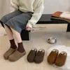 Versión de Cuero Genuino~Suela Gruesa Aumentador de Altura Más Terciopelo Zapatos Birkenstock Mujer 2026 Invierno Nuevos Sin Cordones Antideslizantes Punta Cerrada Pantuflas de Piel