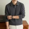 Camisa polo masculina com forro de fleece, espessada, de manga longa para outono e inverno, camada base casual de cor sólida com gola, feita de lã