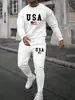 Conjunto de Moletom com Gola Redonda e Calça para Homens de Fronteira Impressão 3D Moda Casual ao Ar Livre Roupa Esportiva
