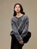 Top de punto de cachemira cepillada con patrón de rombos para mujer, otoño e invierno, tejido grueso de cuello redondo, suéter de lana suelto para principios de otoño para mujer