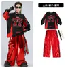 Ropa de Hip-Hop para Niños Ropa de Hip-Hop para Niños Rojo Brillante Cuero Ropa de Presentación para Niños Traje Gatos para Niñas Ropa de Presentación para el Día de Año Nuevo