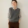 Chaleco de punto multicapa de corte holgado otoño/invierno 2026, suéter de cachemira con cuello en V, chaleco de punto sin mangas, chaleco de cachemira para mujer