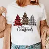 Moda de Verano Feliz Navidad Árbol de Navidad Papá Noel Camiseta Informal de Manga Corta de Moda para Mujer Estilo Europeo y Americano