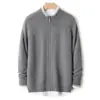 Cardigan Masculino Novo Outono e Inverno Cor Contrastante Gola Alta Meia Zíper 100% Lã Pura Tendência Jaqueta Suéter Tricotada para Negócios
