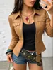 Jaqueta Feminina Elegante de PU Europeia e Americana Amazon AliExpress Moda Casual Cor Sólida Zíper Slim Fit Jaqueta Feminina