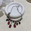 Halloween Estilo Gótico Ancora Collar de Cristal Rojo Collar con Colgante de Pedrería Gargantilla Cadena para Clavícula Accesorios