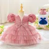 Vestido Infantil 2025 Amazon Lentejuelas Cuello en V Falda Abullonada Moño Vestido para Fiesta de Cumpleaños Vestido para Niñas