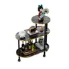 Mesa auxiliar de sofá de madera maciza con ruedas, mesa de centro con carrito móvil, mueble auxiliar de mármol con placa de roca para sala de estar, mueble para té