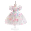 Vestido para Niña Estilo Europeo y Americano Mangas Abullonadas Vestido de Princesa Malla Floral Infantil Vestido Abullonado 2024 Vestido para Dama de Honor
