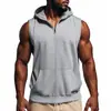2025 Verano Americano Transfronterizo Nuevo Chaleco con Capucha Tipo Chaleco Deportivo para Hombre Fitness Entrenamiento Cremallera Cárdigan sin Mangas